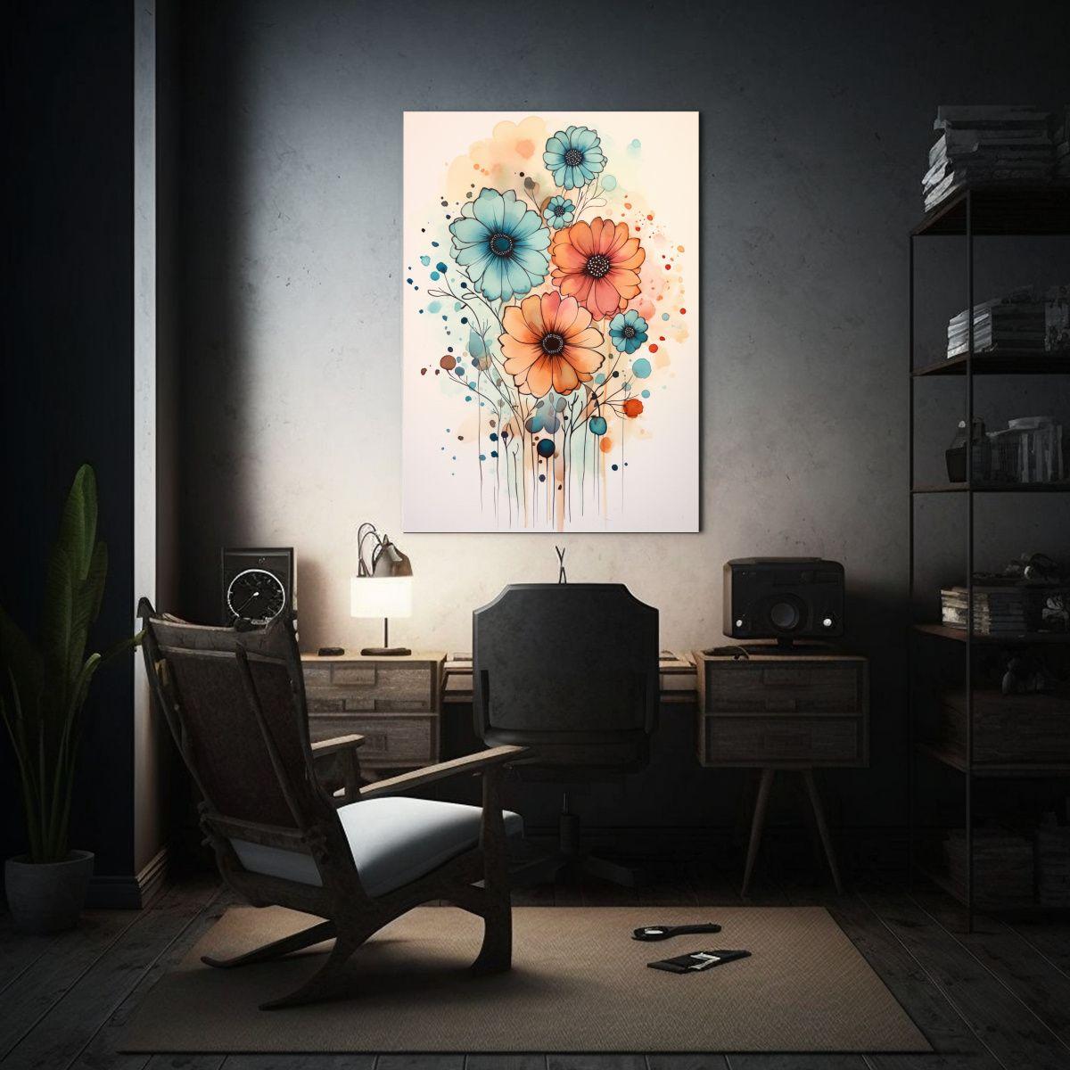 Cuadro Colores Alegre Con Flores Acuarela Rosach 40x60cm-2