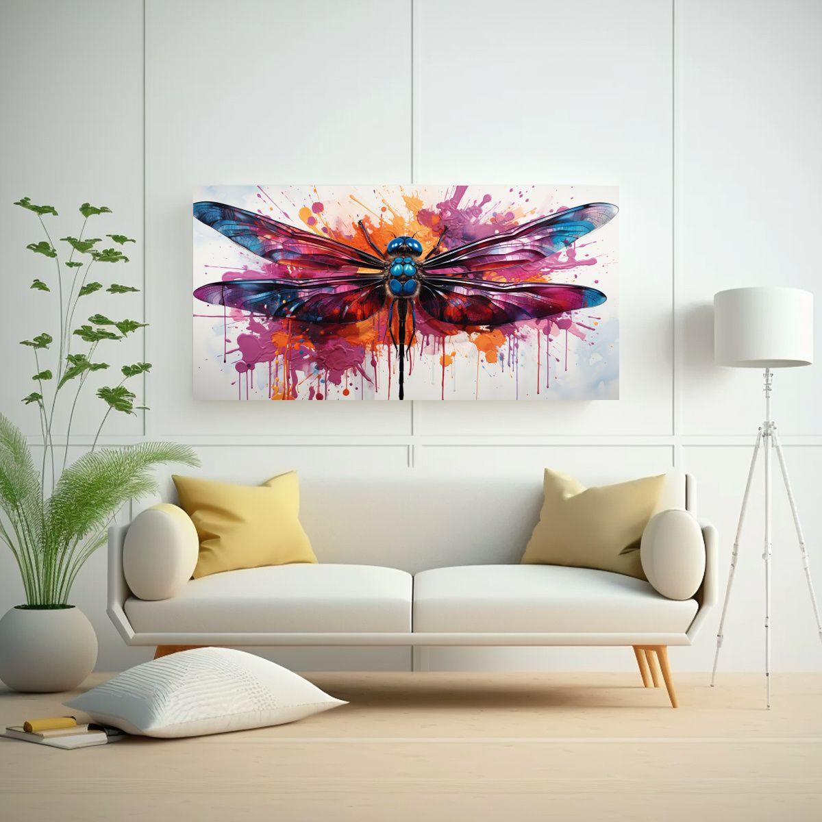 Cuadro Decorativo Dragonfly In Magenta Y Colores N 120x60cm-2