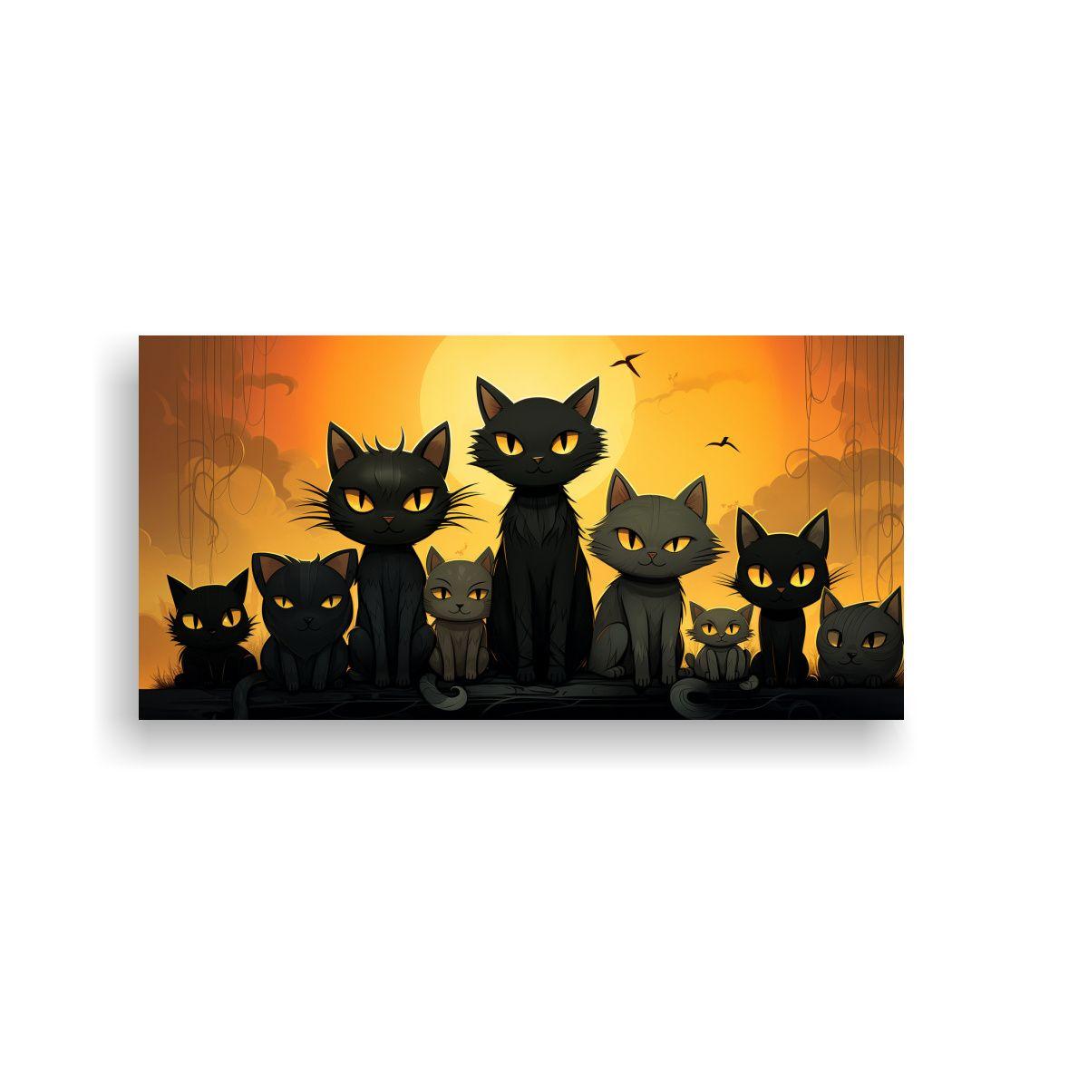 Pintura En Lienzo De Gatos Negros Coloridos 120x60 Cm-0