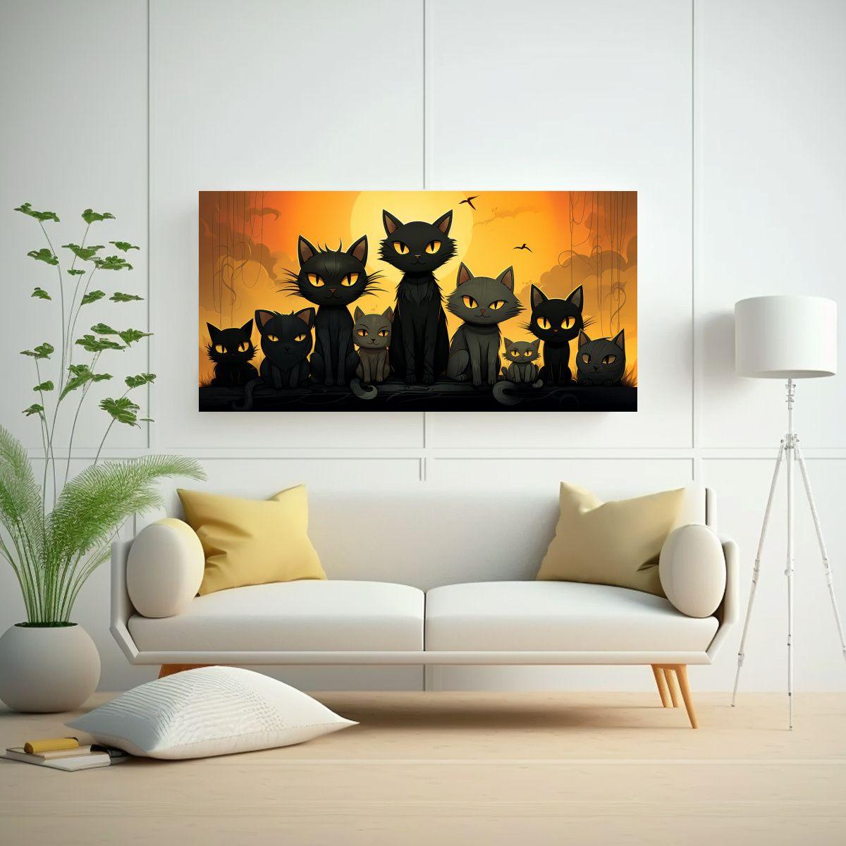 Pintura En Lienzo De Gatos Negros Coloridos 120x60 Cm-2