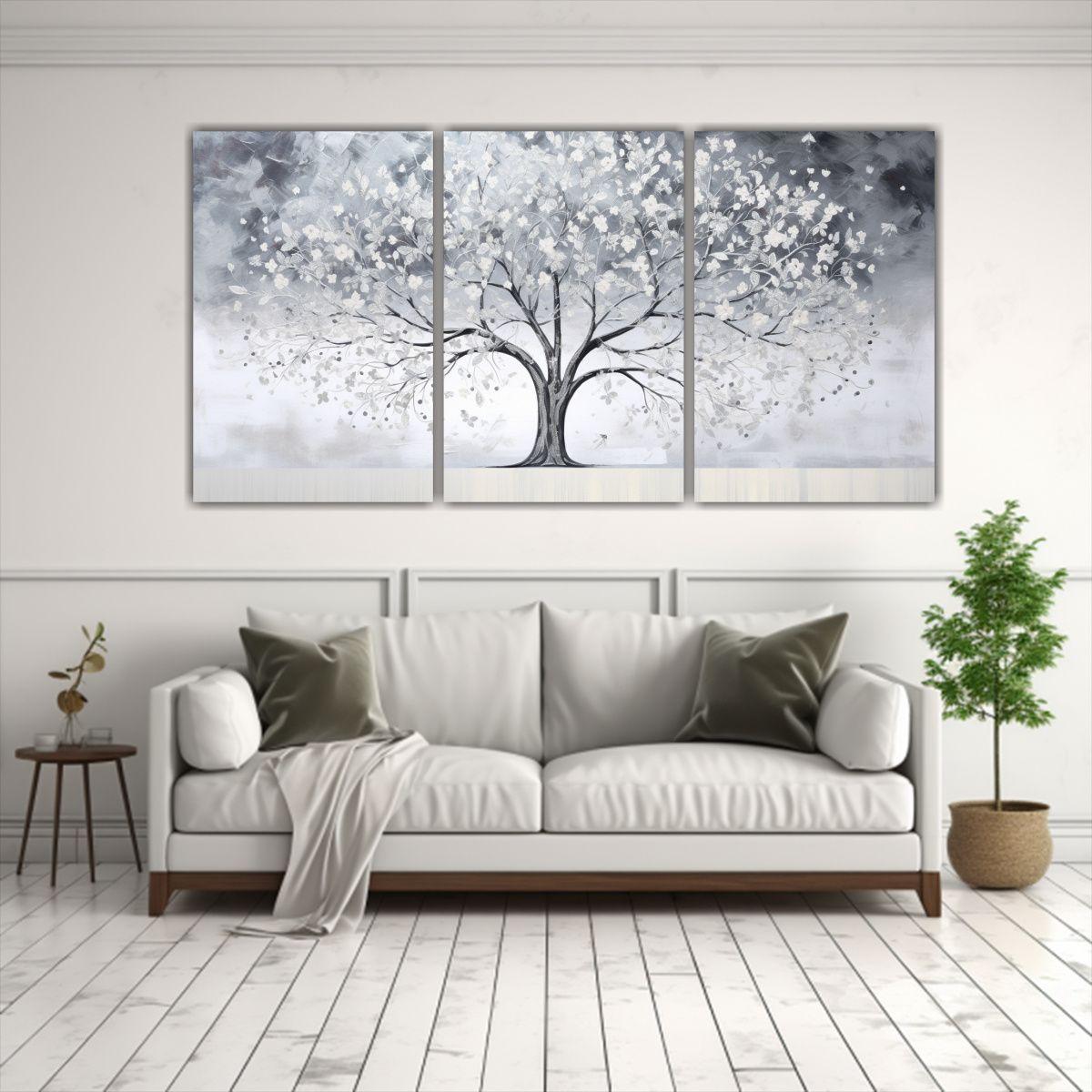 Cuadro Decorativo De Árbol En Blanco Y Plata 240x120 Cm-2