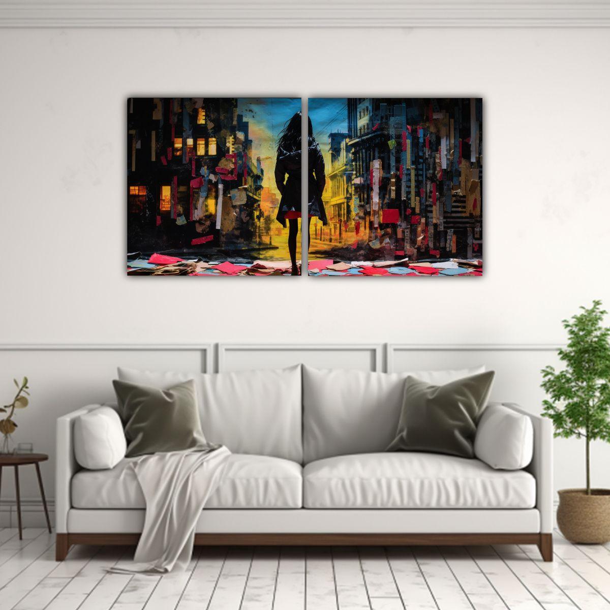 Arte En Collage Con Finas Líneas Y Papel Rasgado 120x60 Cm-2