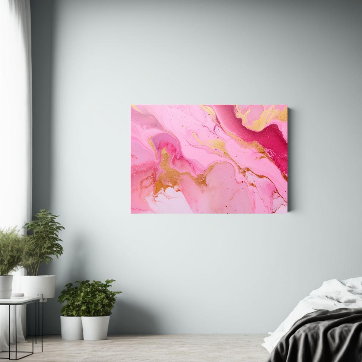 Cuadro Abstracto En Acrílico Dorado Y Rosa, Estilo Li. 65x50cm-2