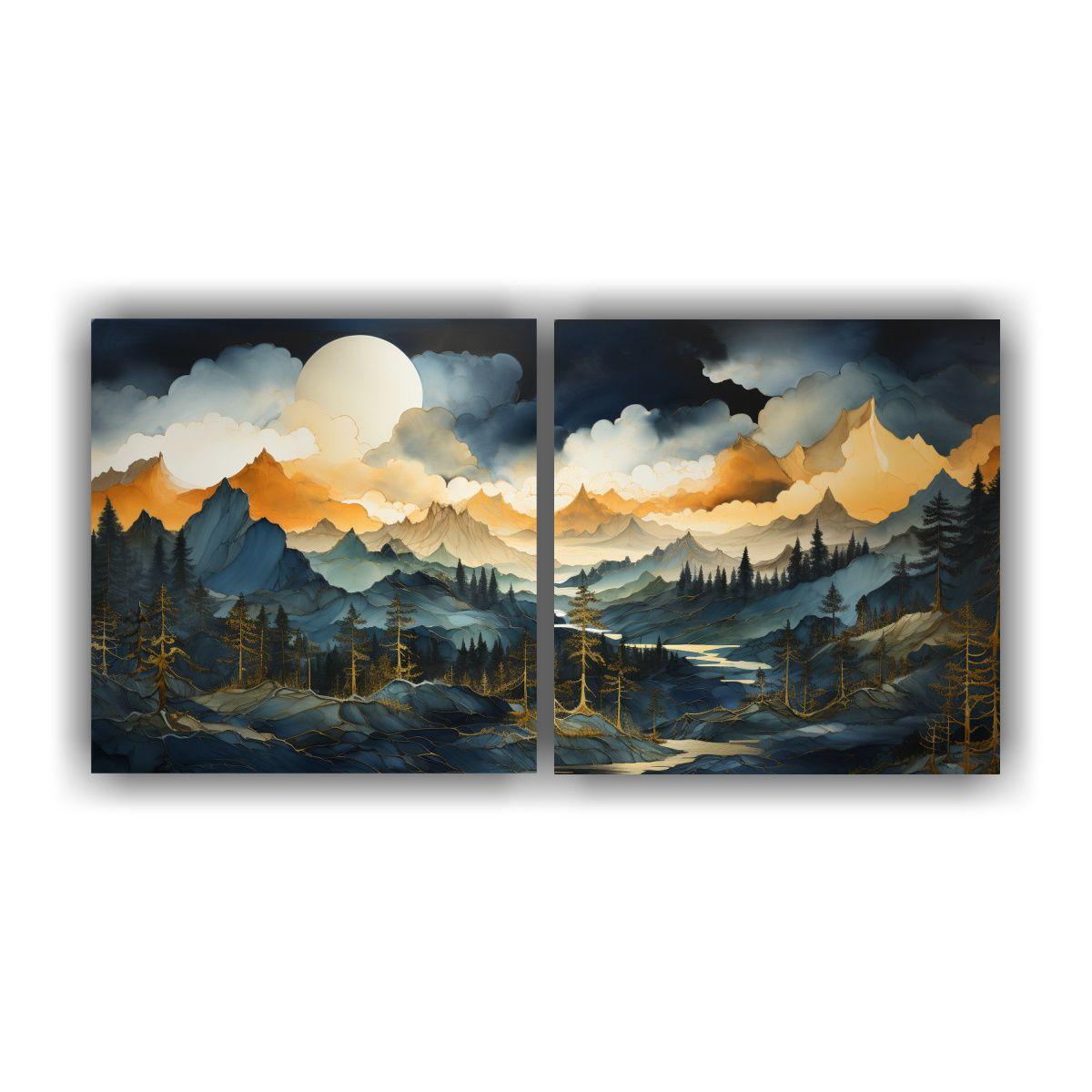 Dos Lienzos De Tela Hermoso Calidez Mountainscape 100x50 Cm-0