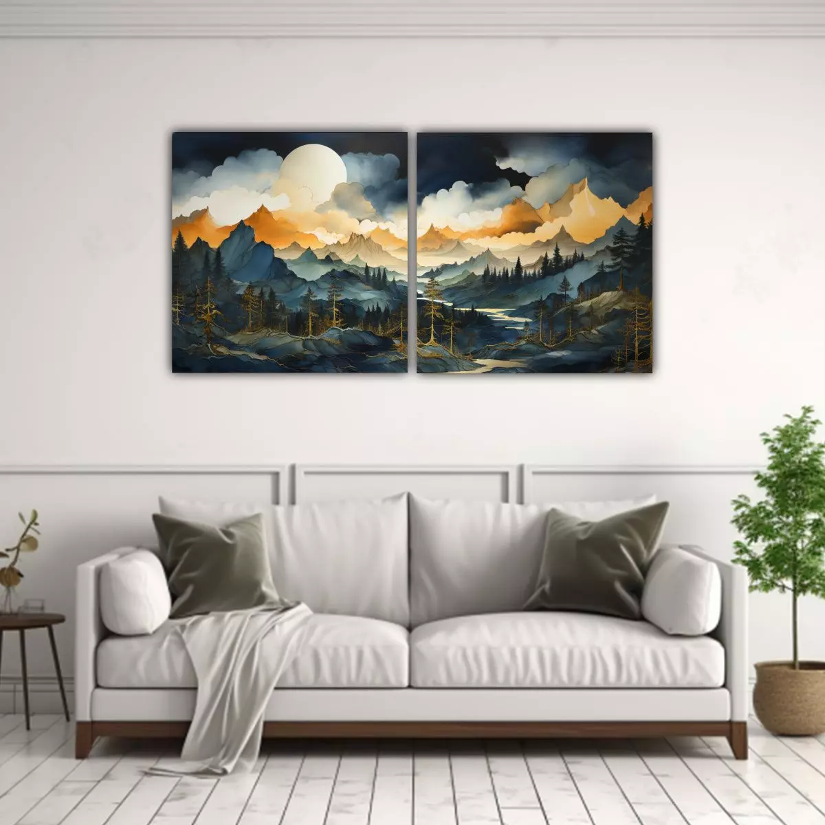 Dos Lienzos De Tela Hermoso Calidez Mountainscape 100x50 Cm-2