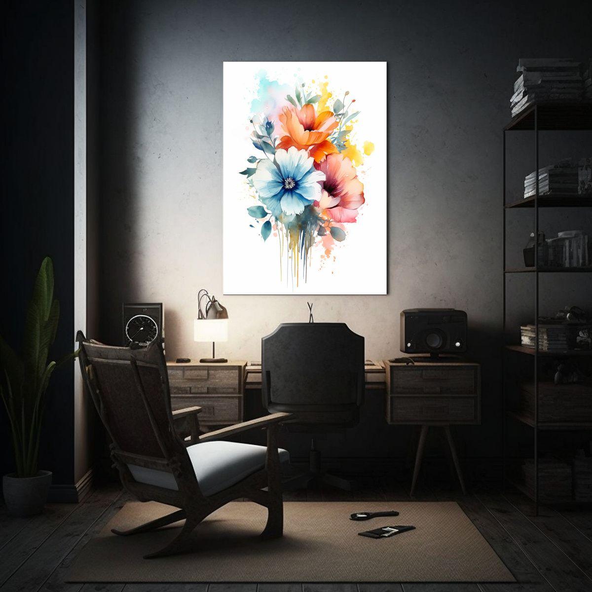 Cuadro De Arte Floral En Acuarela De Fondo Blanco 80x120cm-2