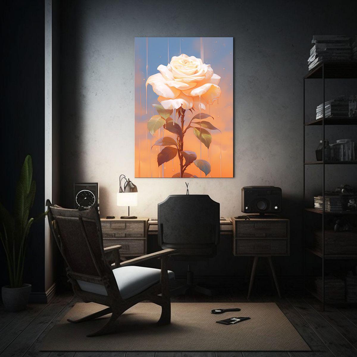 Cuadro Moderno De Salón Con Cuatro Rosas Blancas 20x30cm-2