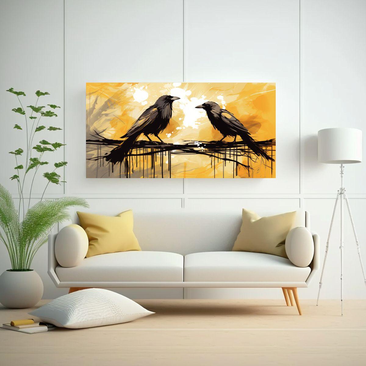 Pintura De Pared Con Patrón Intenso De Cuervos Y  100x50cm-2