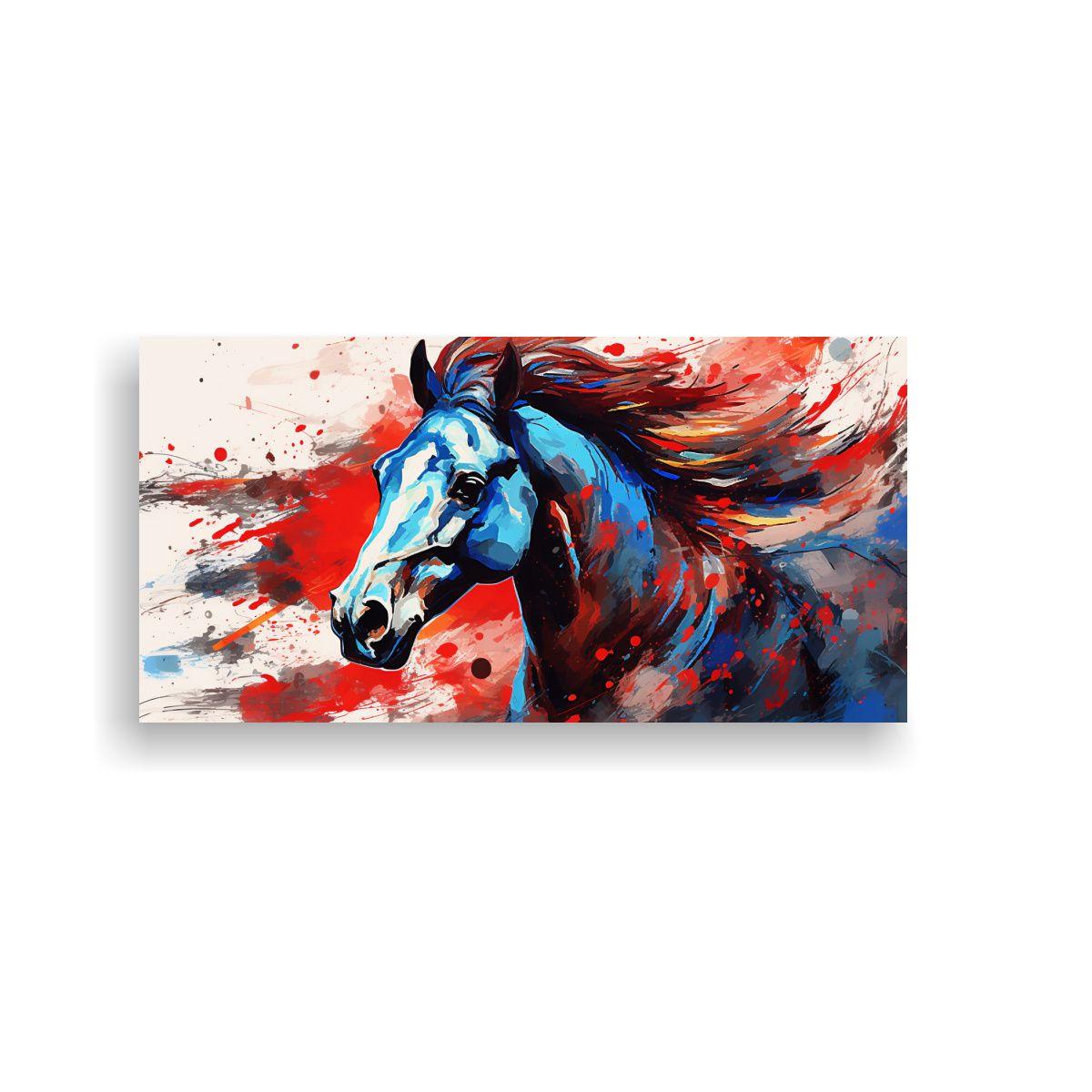 Cuadro Arte Pared Caballo Pura Sangre Rojo Azul Ne 120x60cm-0