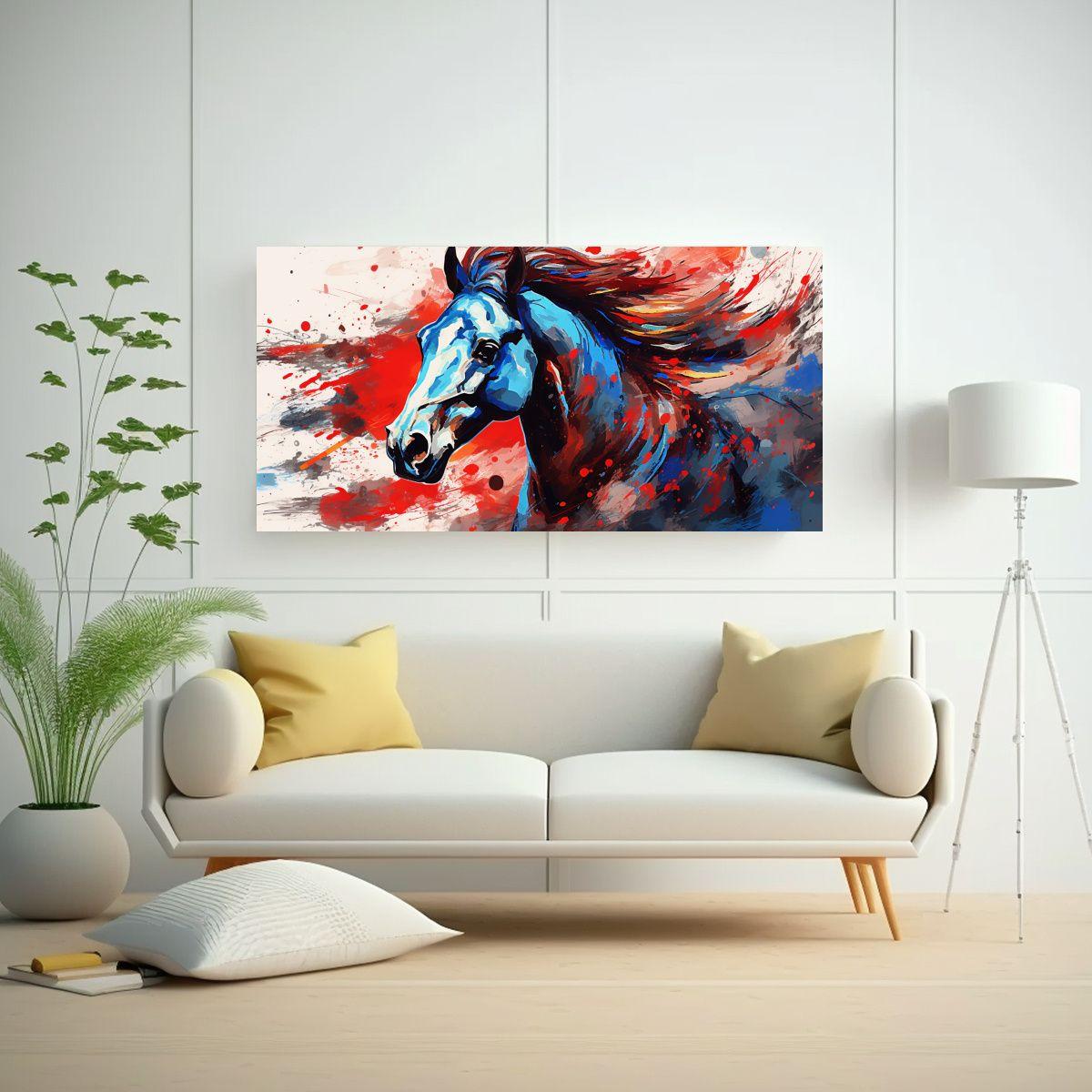 Cuadro Arte Pared Caballo Pura Sangre Rojo Azul Ne 120x60cm-2