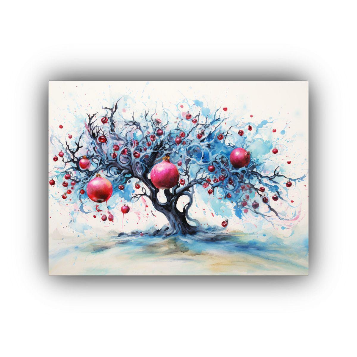 Pintura Abstracta En Tela De Granado En Negro Y Azul, Forma  30x20cm-0
