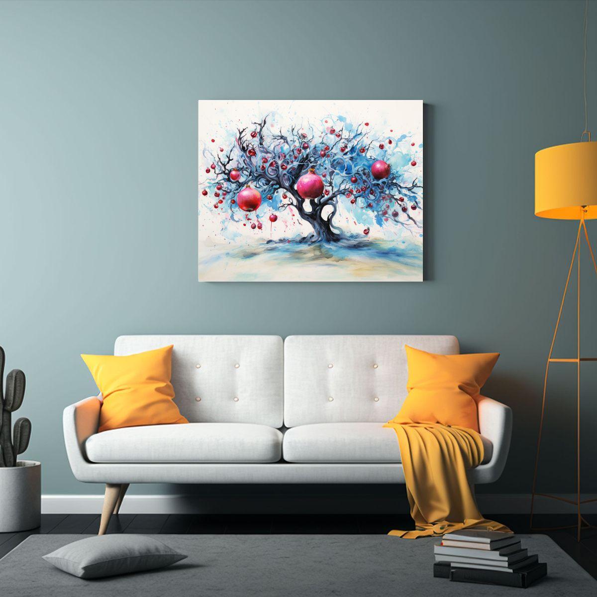 Pintura Abstracta En Tela De Granado En Negro Y Azul, Forma  30x20cm-2