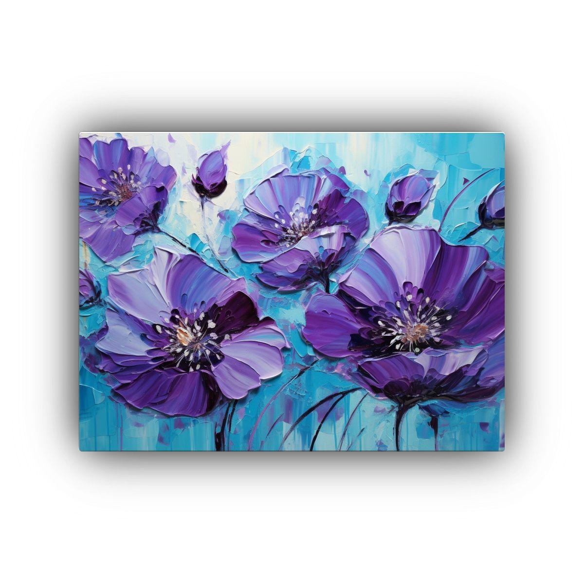 Pintura En Lienzo De Flores Moradas Y Cian, 50x40cm-0