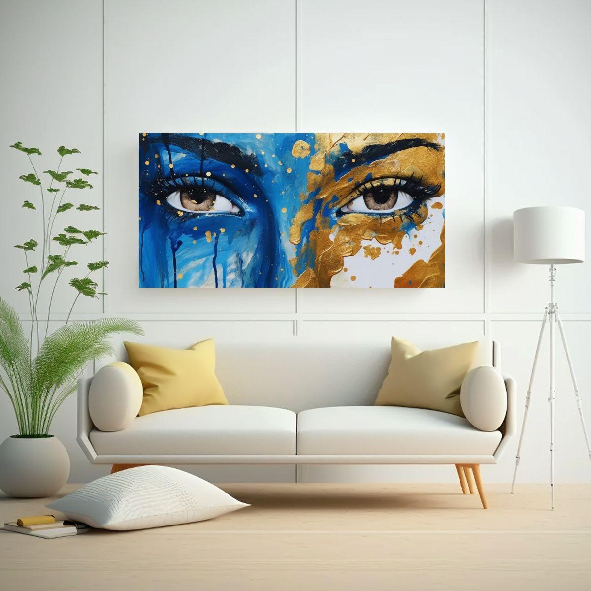 Cuadro Mujer Azul Y Oro Para Decoración 120x60cm-2