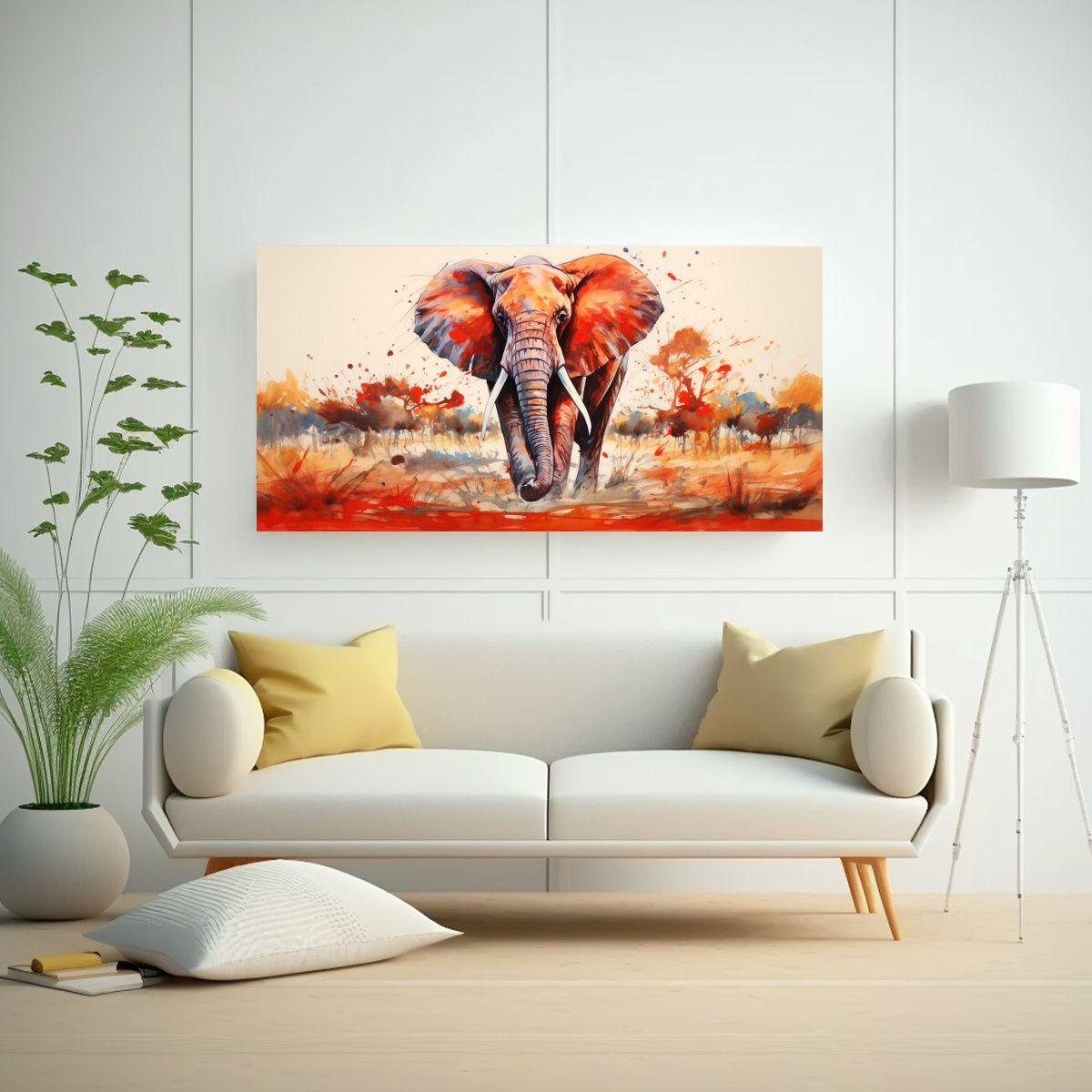 Pintura De Elefante En Acuarelas Y Colores Rojos 160x80 Cm-2