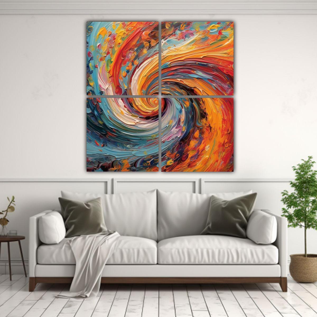 4 Cuadros Vintage Temática Pintura De Colores 140x140 Cm-2