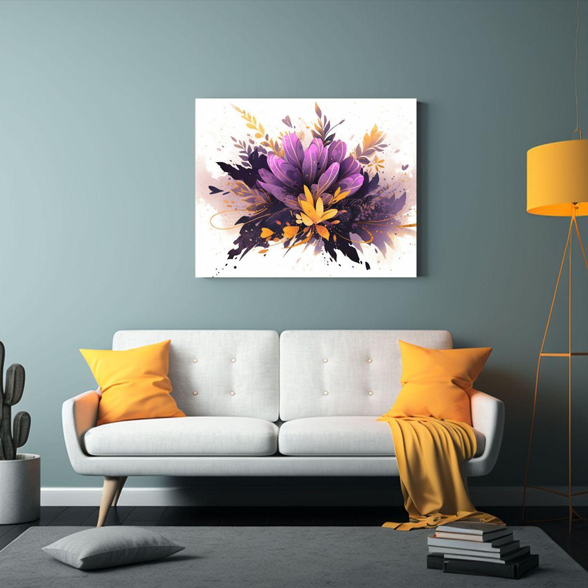 Cuadro Impreso Escena Púrpura Y Dorada Ambientación Neonoi 75x50cm-2