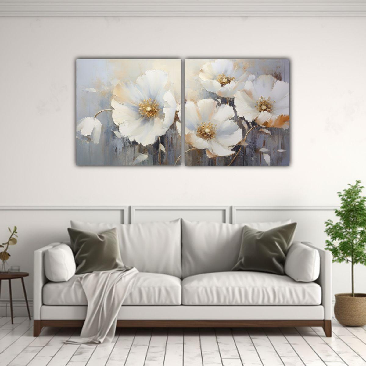 Cuadro De Amapolas Blancas En Estilo Decorativo 120x60 Cm-2