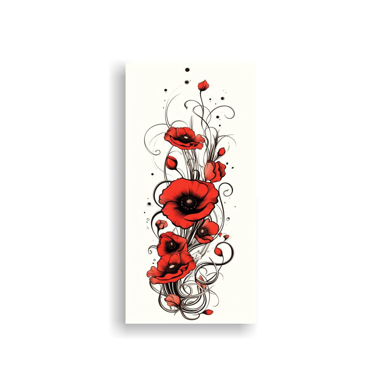 1 Cuadro Abstracto Espiral De Diez Amapolas Rojas 30x60cm-0