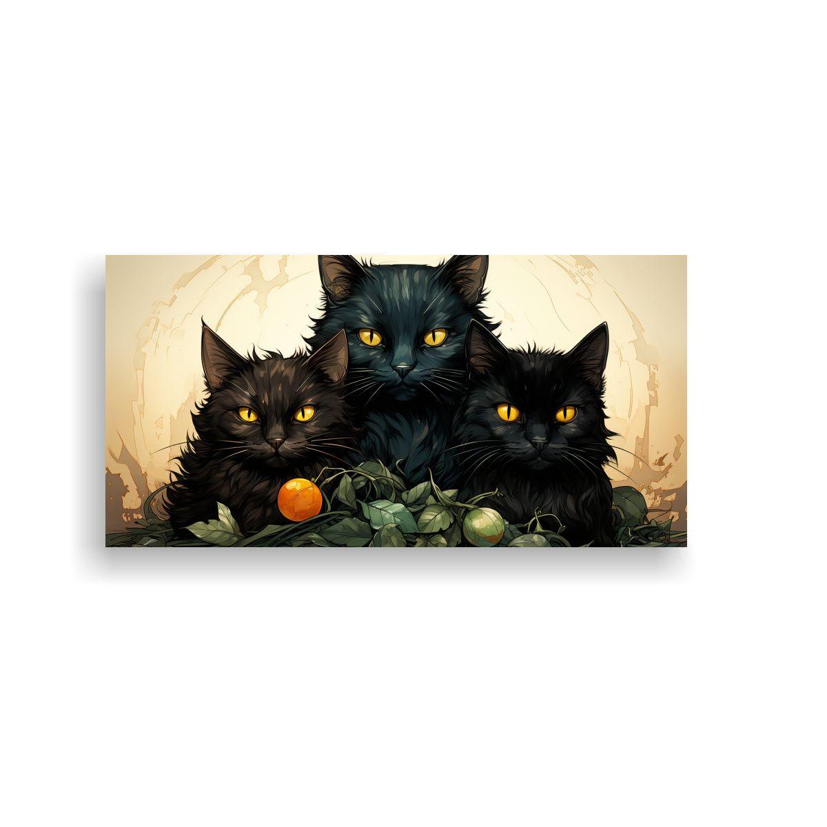 Cuadro En Bastidor De Gatos Negros Apilados 100x50cm-0