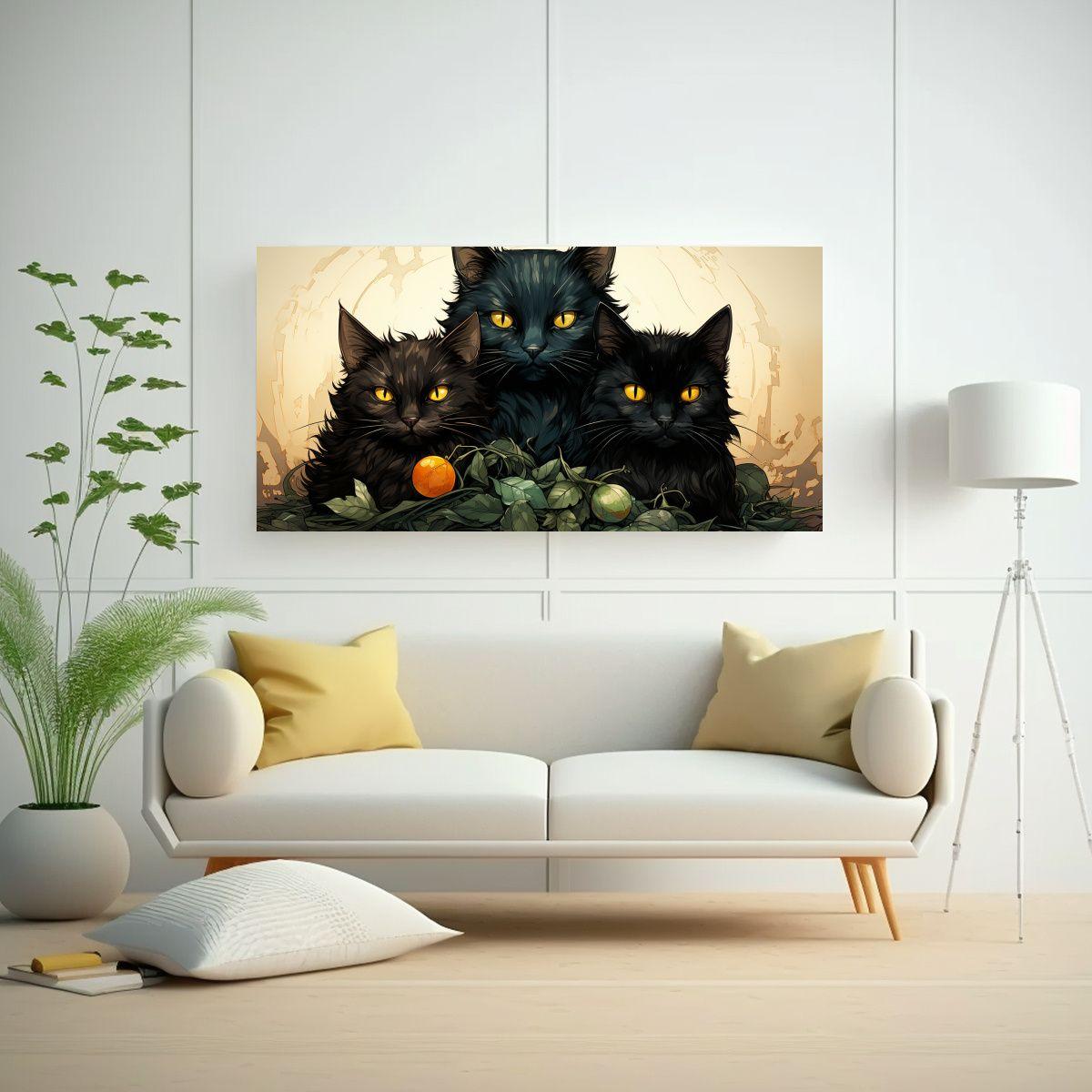 Cuadro En Bastidor De Gatos Negros Apilados 100x50cm-2