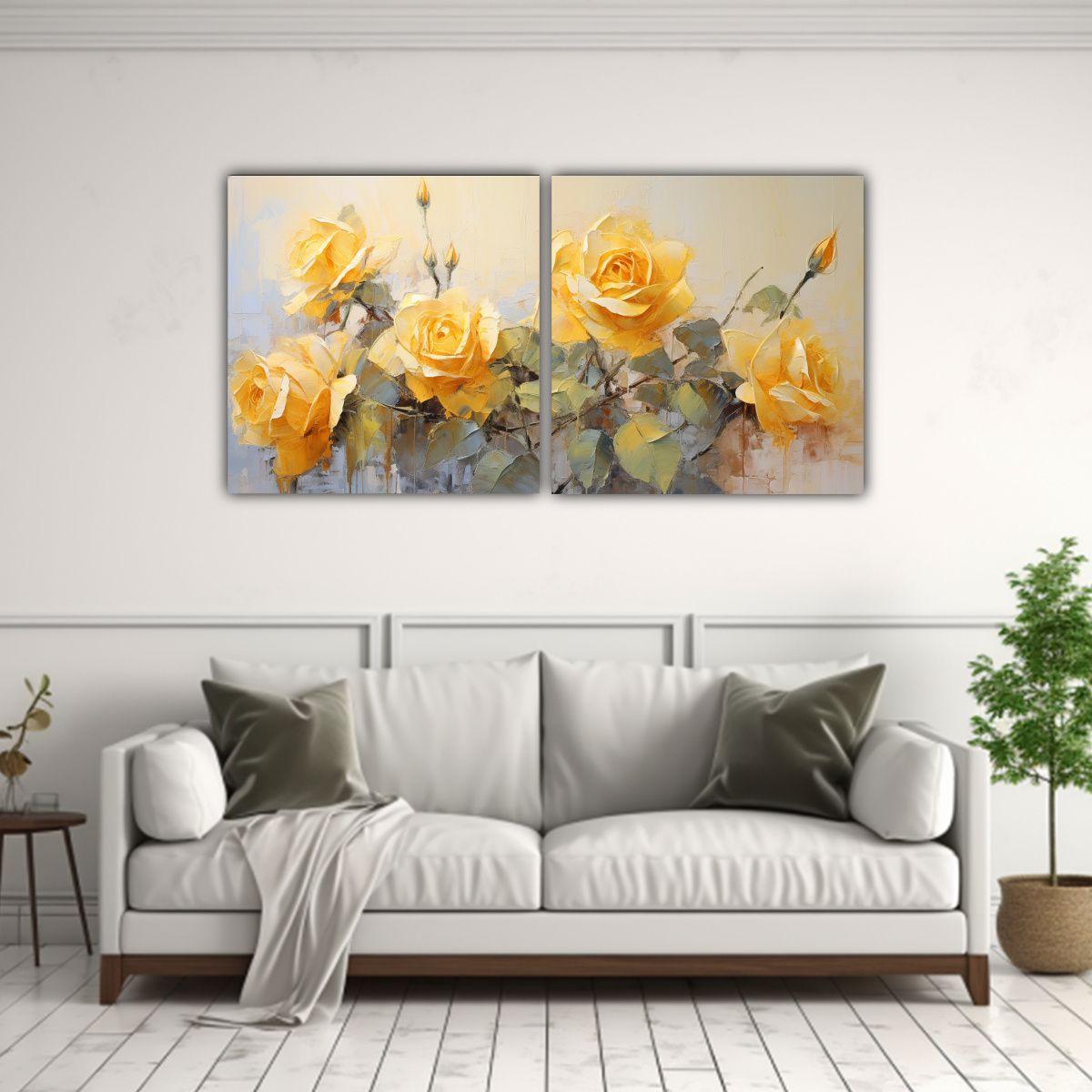 Cuadros Cuadro Estrellados Con Rosas Amarillas En 80x40 Cm-2