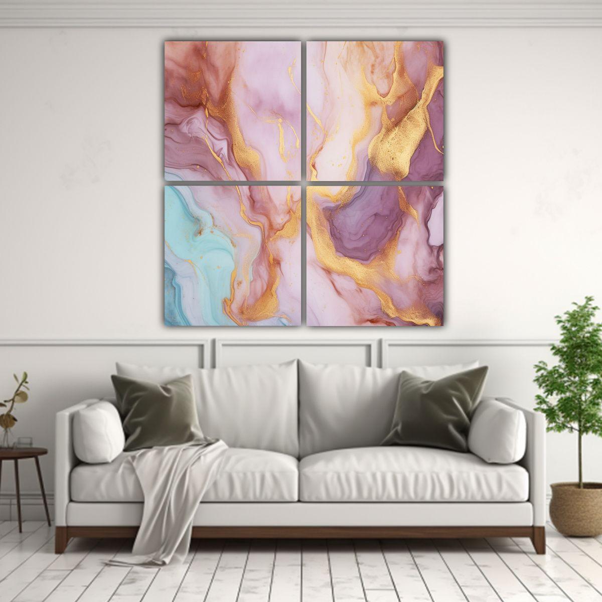 Cuatro Arte Temática Mural Mármol Rosa Púrpura 180x180 Cm-2