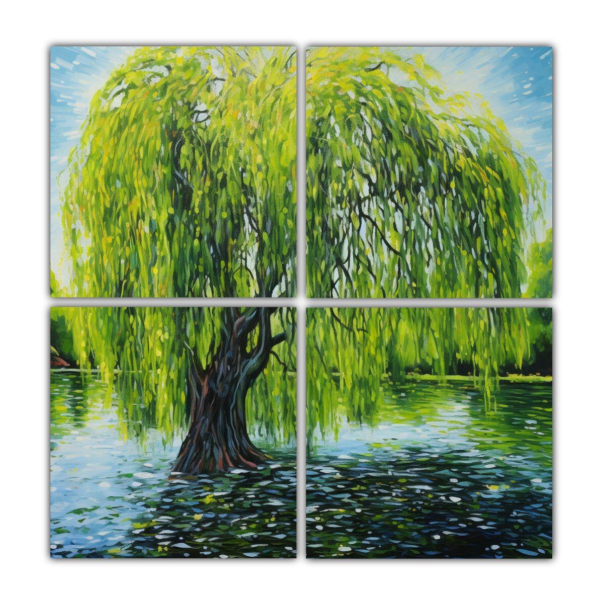 4 Cuadros Armonía De Colores, Tema Willow Tree, 180x180 Cm-0