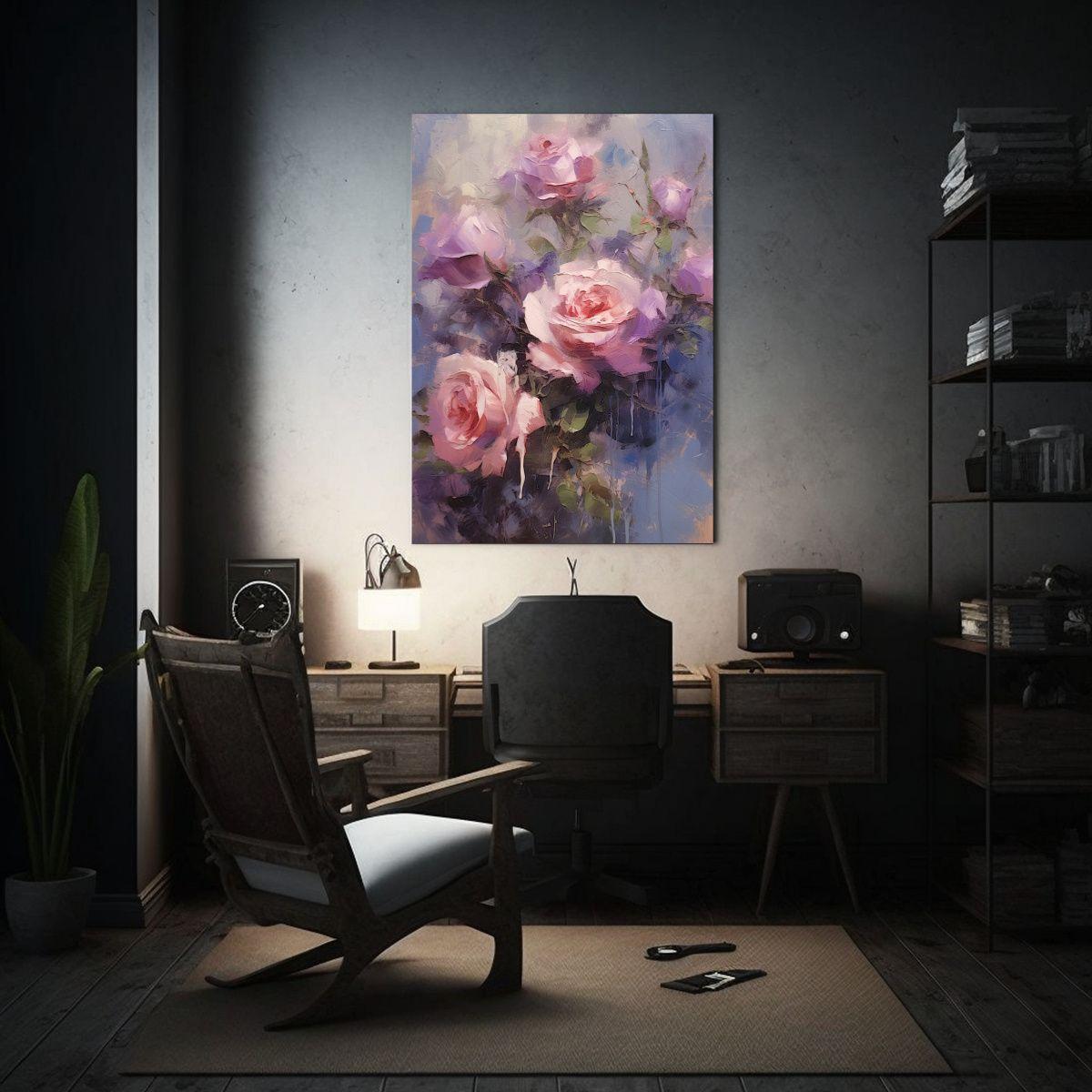 Cuadro Luminoso De Rosas Rosadas En Fondo Oscuro 20x30cm-2