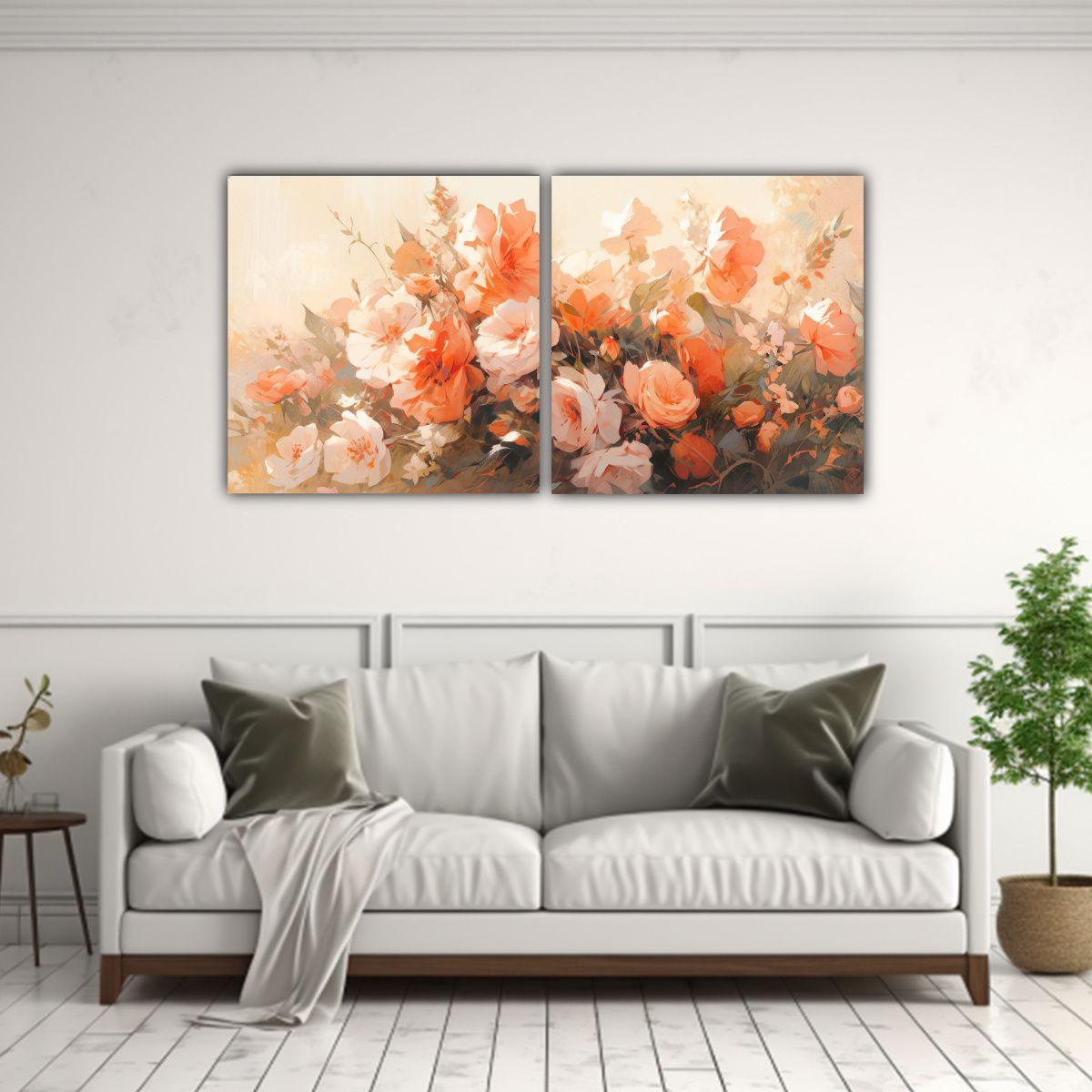 Cuadro Floral En Lienzo En Colores Naranja Y Rosa 160x80 Cm-2