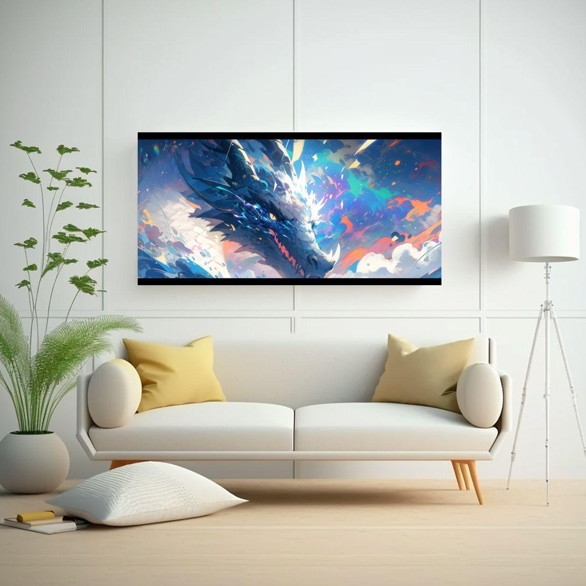 Cuadro En Bastidor Estilo Galería: Dragón En Col 140x70cm-2