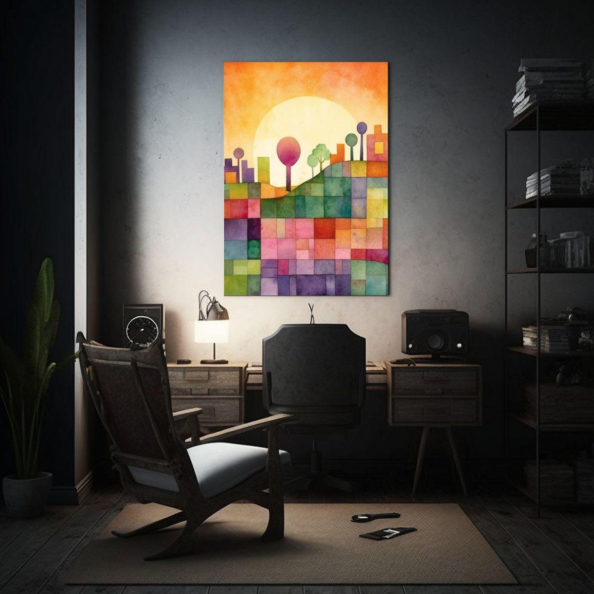 Paisaje Acuarela Estilo Paul Klee, Decoración 60x90cm-2
