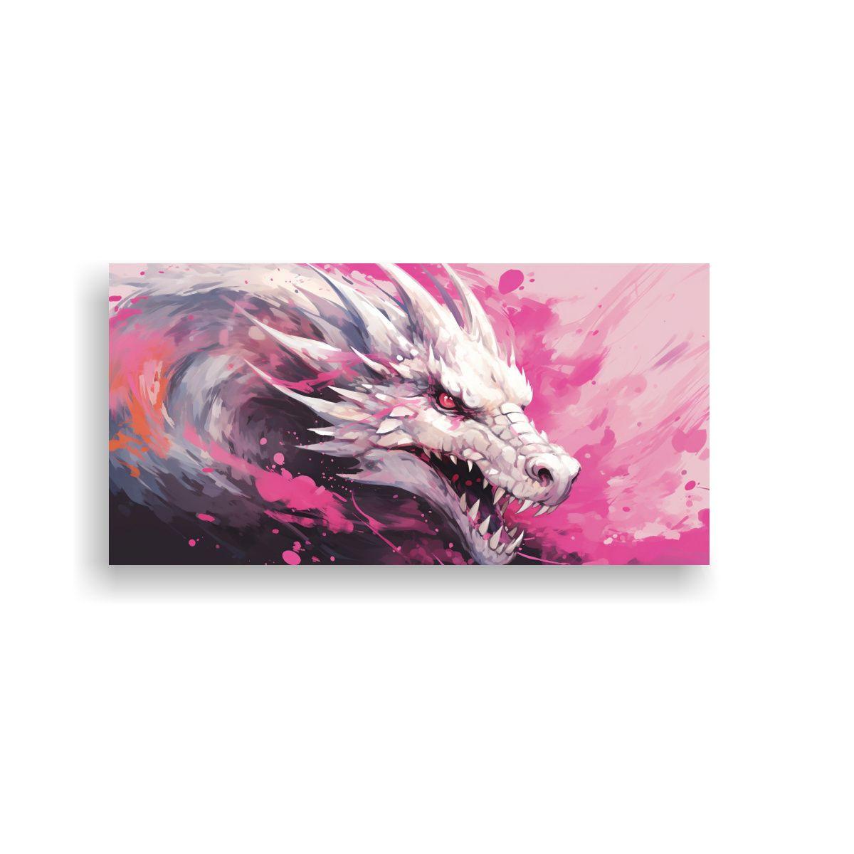 Lienzo Expresión Moderna: Dragón Blanco Y Rosa, 120x60cm-0