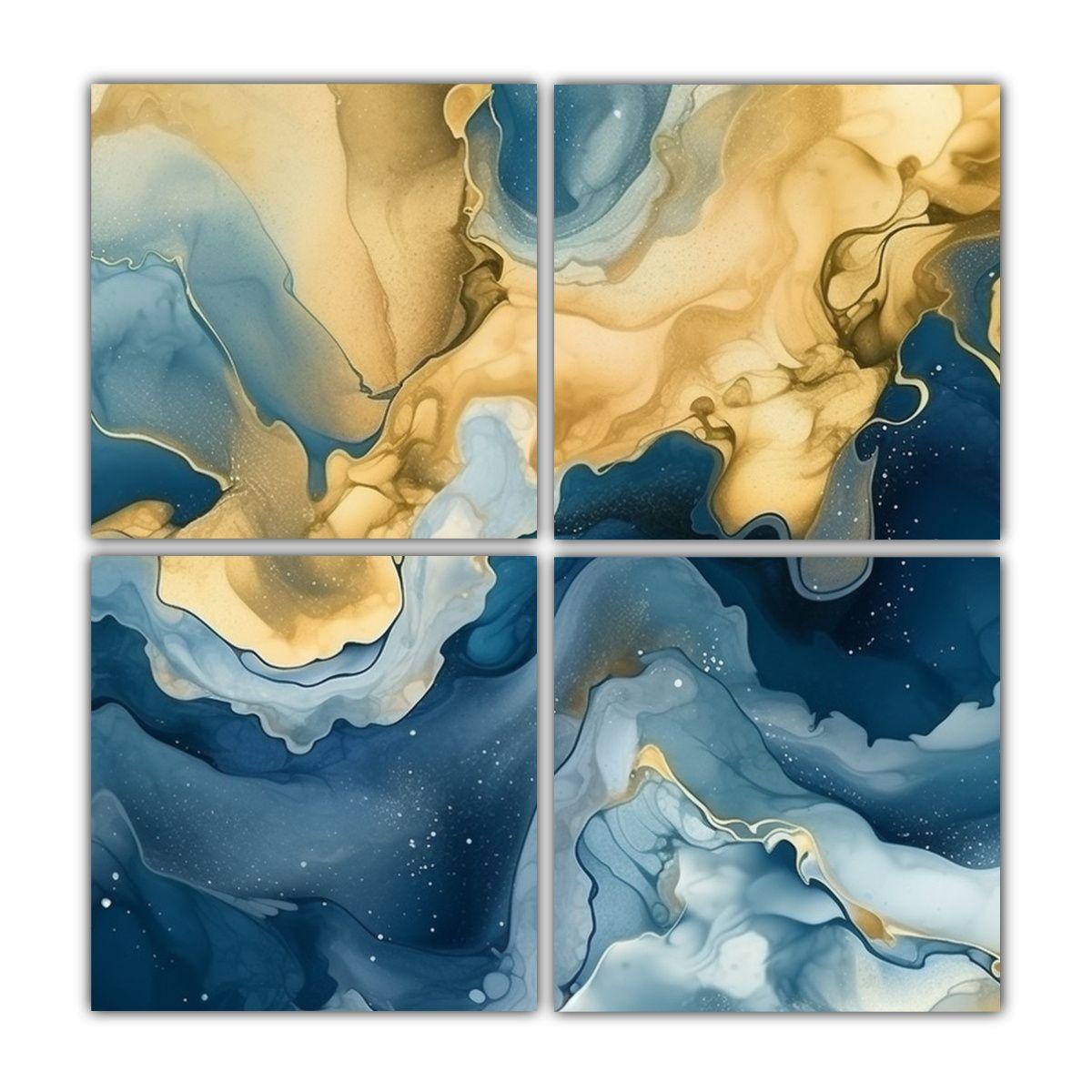 Cuatro Cuadros Conceptual Relajante Acuarela 100x100 Cm-0