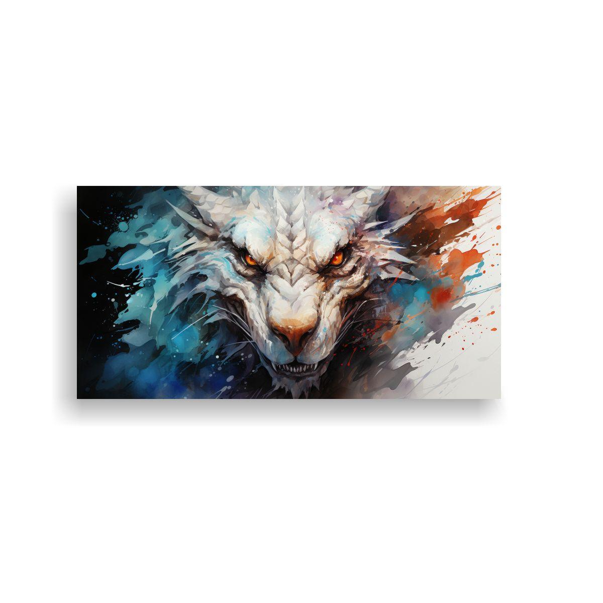 Cuadro De Tela Dragón En Acuarelas Y Blancos, Amb 140x70cm-0