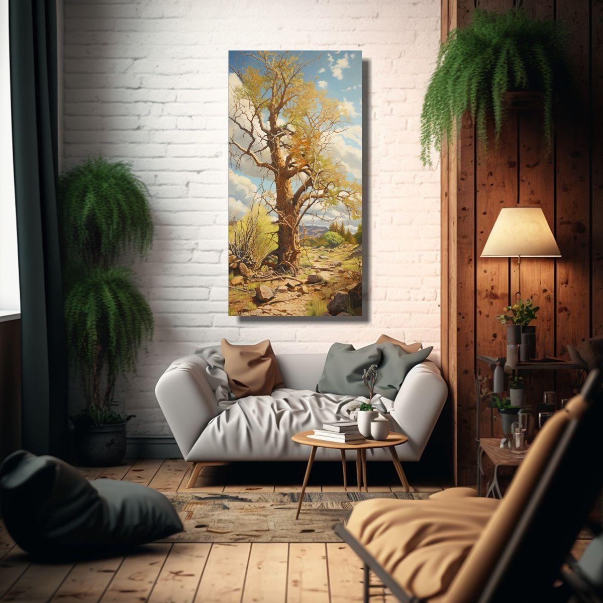 Cuadro Abstracto De árbol De Cottonwood En óleo 30x60cm-2