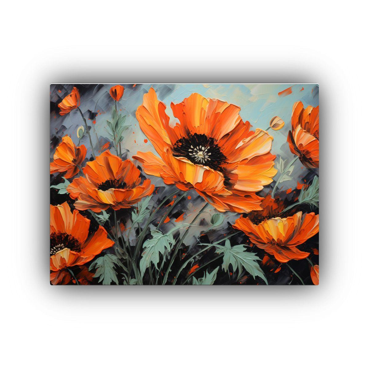 Pintura Floral En Lienzo Moderno En Colores Naranja Y Negro 120x80cm-0