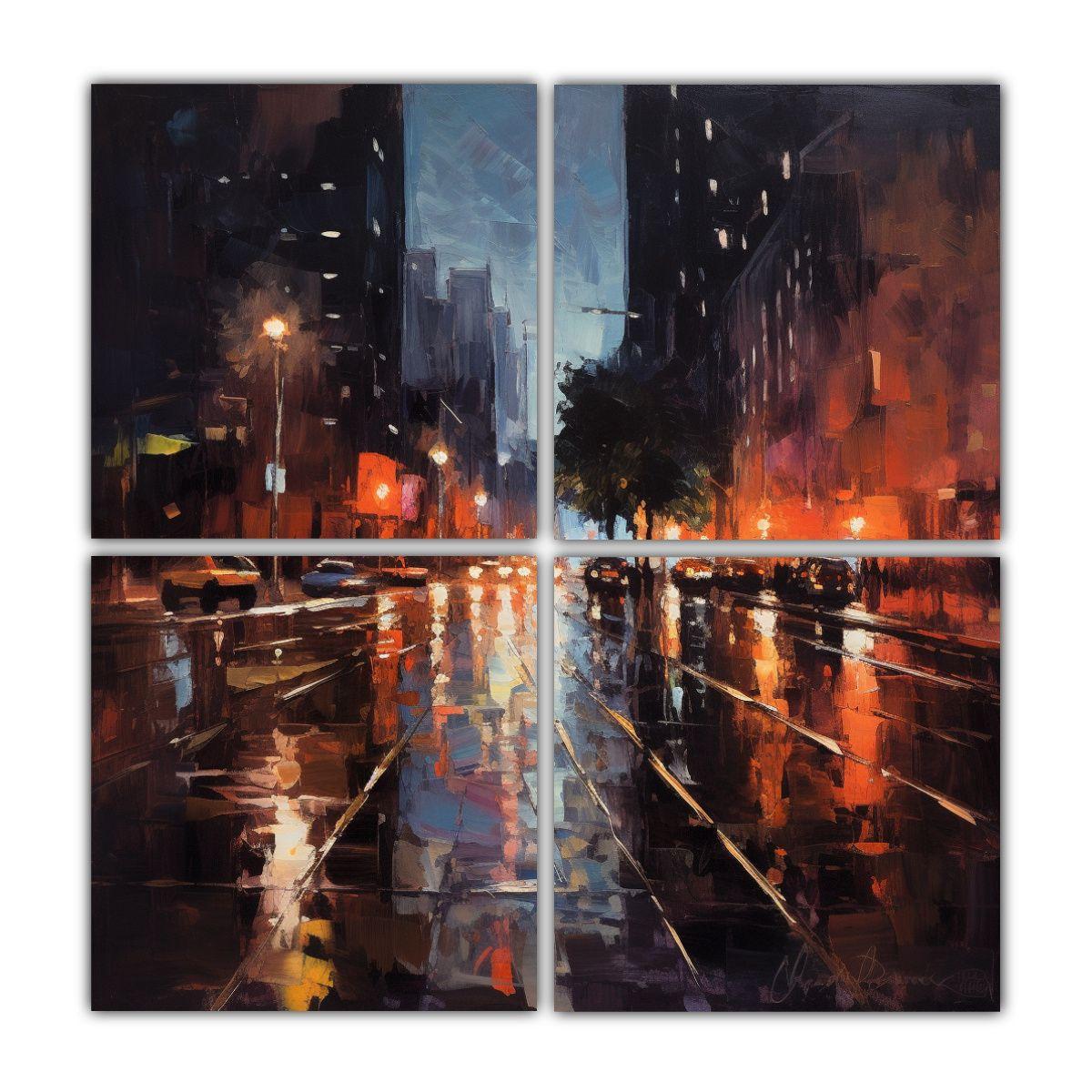 Pintura Al óleo Surrealista Nocturna Ciudad 120x120 Cm-0