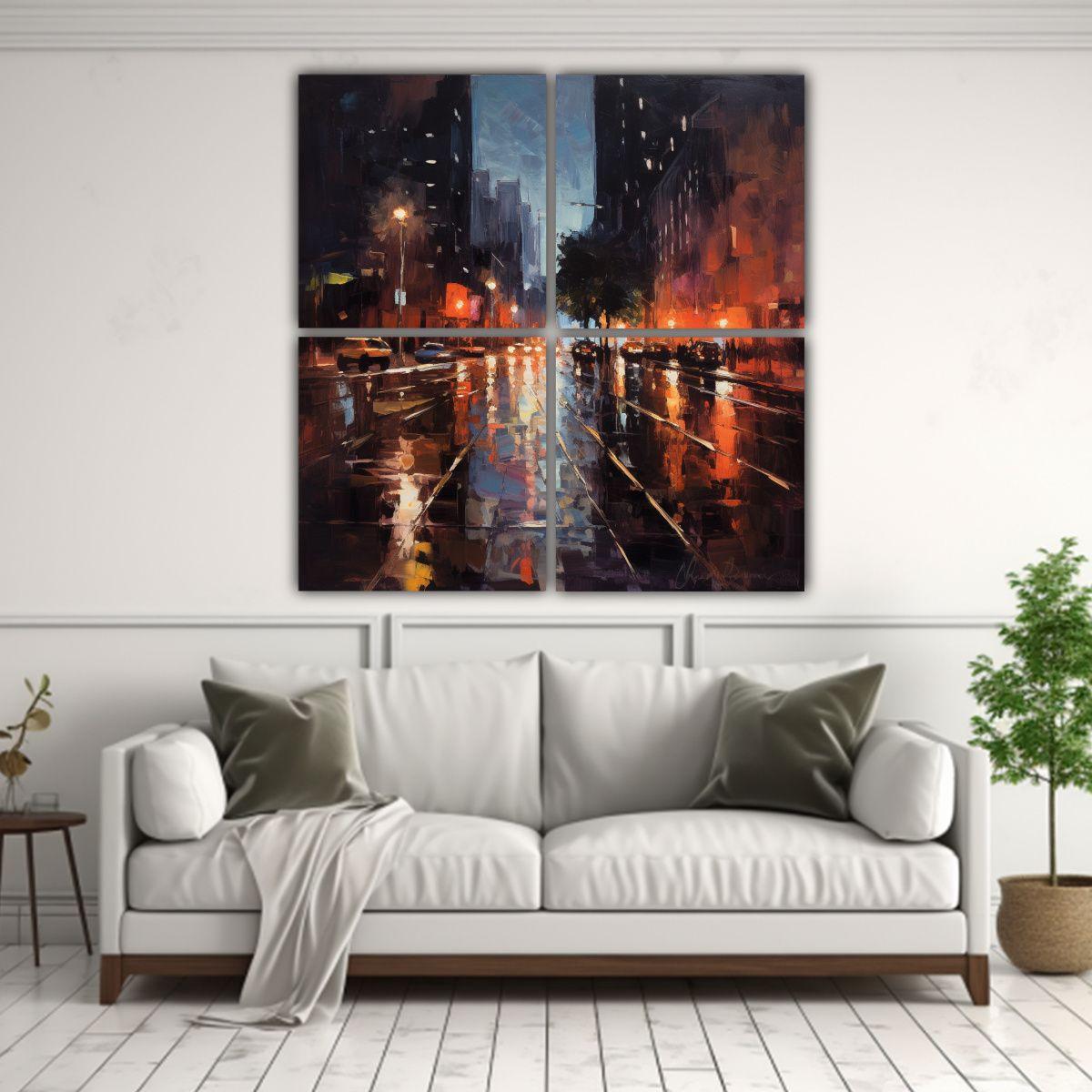 Pintura Al óleo Surrealista Nocturna Ciudad 120x120 Cm-2