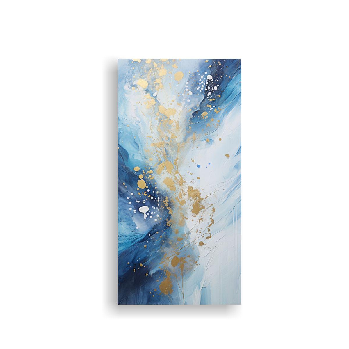 Pintura Abstracta Estilo Azul Blanco En Bastidor 20x40cm-0