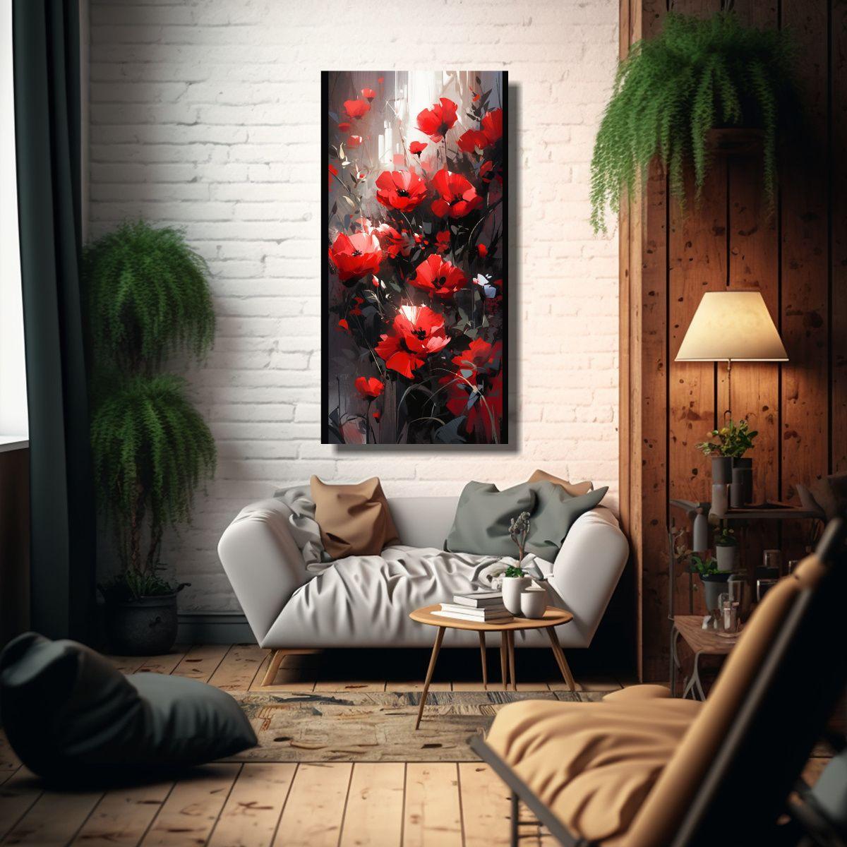Lienzo Acuarela De Flores En Colores Rojo Y Negro 20x40 Cm-2