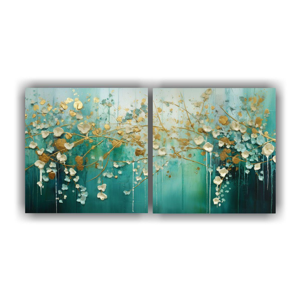 Cuadro Moderno En Tonos Verdes Y Dorados Estilo 80x40 Cm-0
