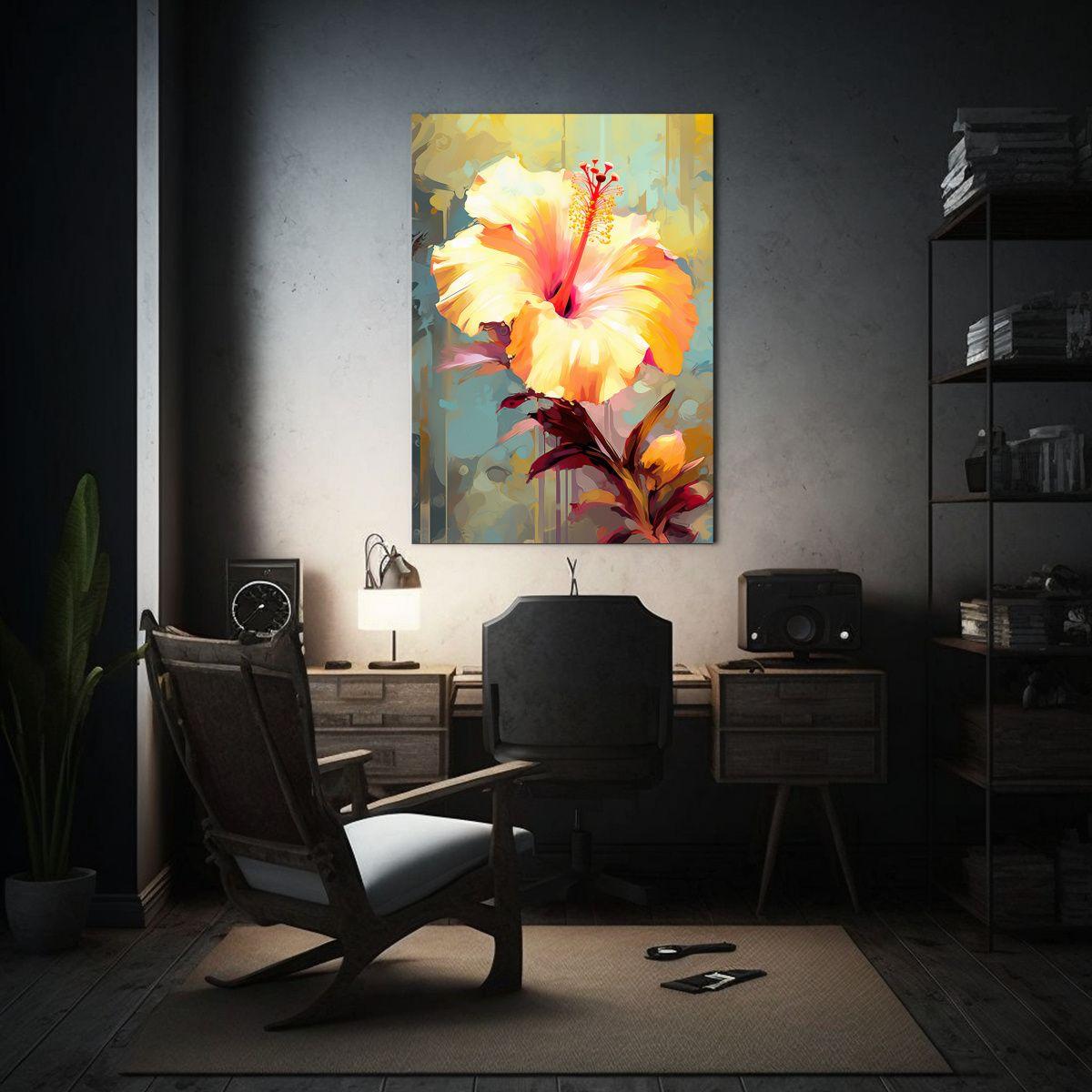 Cuadro De Tela Hibisco Solitario Majestuoso 20x30cm-2