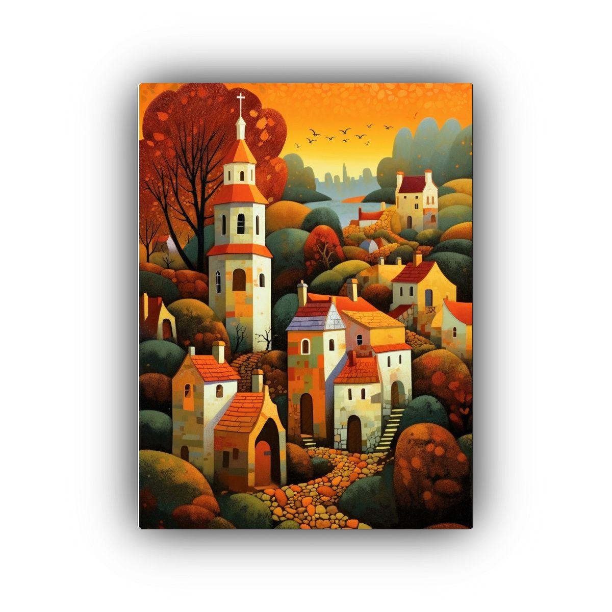 Cuadro Modernos Creatividad Aldea Antigua Castillo Iglesia G 30x45cm-0