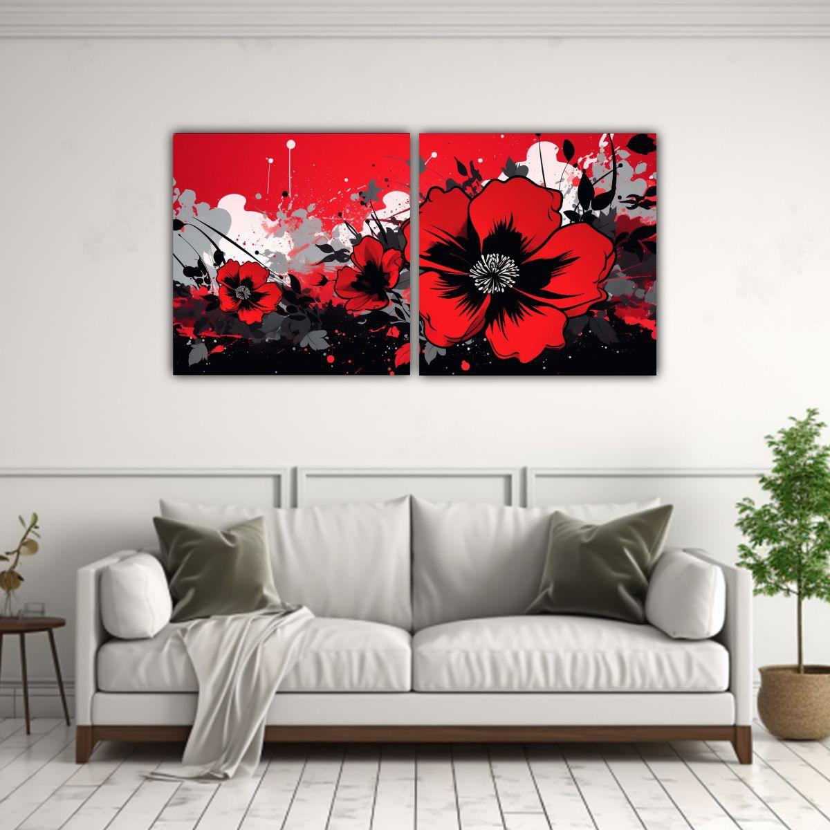 Set 2 Cuadros Calidos Estrellados En Colores Rojo 160x80 Cm-2