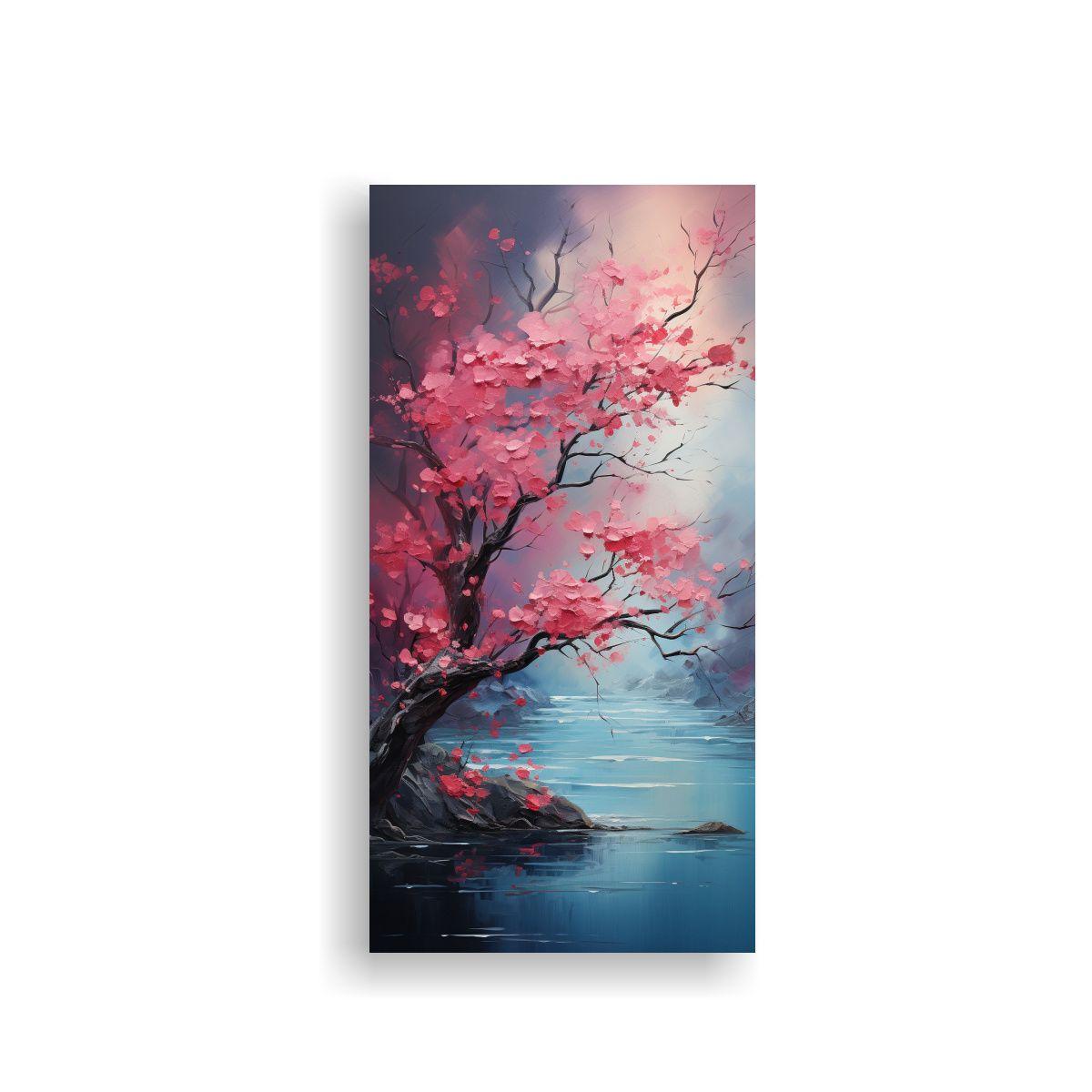 Pintura Abstracta De árboles En Colores Turquesa 20x40cm-0