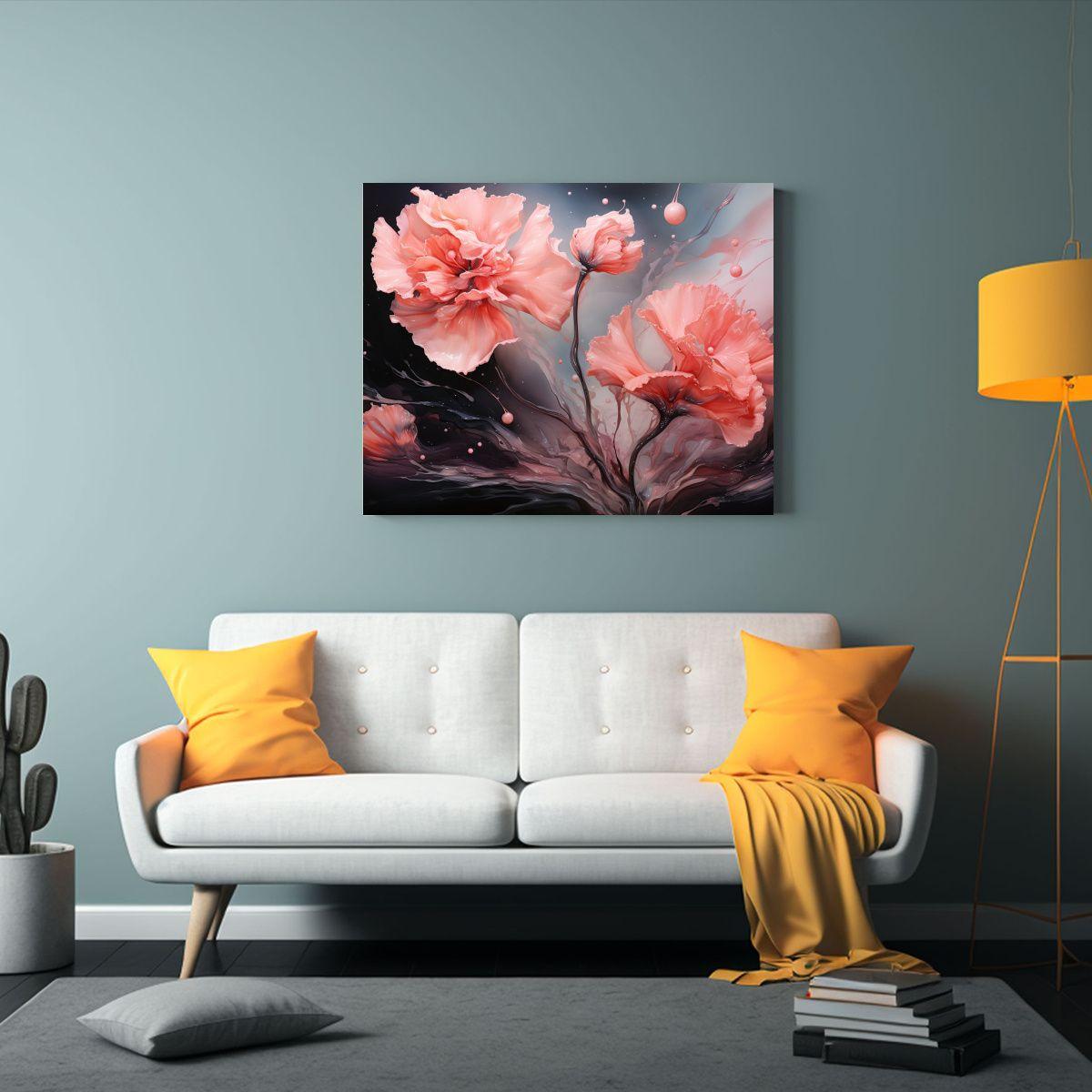 Cuadros Abstractos De Flores En Colores Negro Y Rosa 40x30cm-2