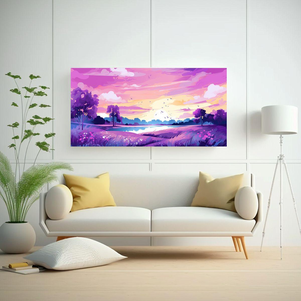 Paisaje Estival Económico Con Colores Morados 80x40 Cm-2