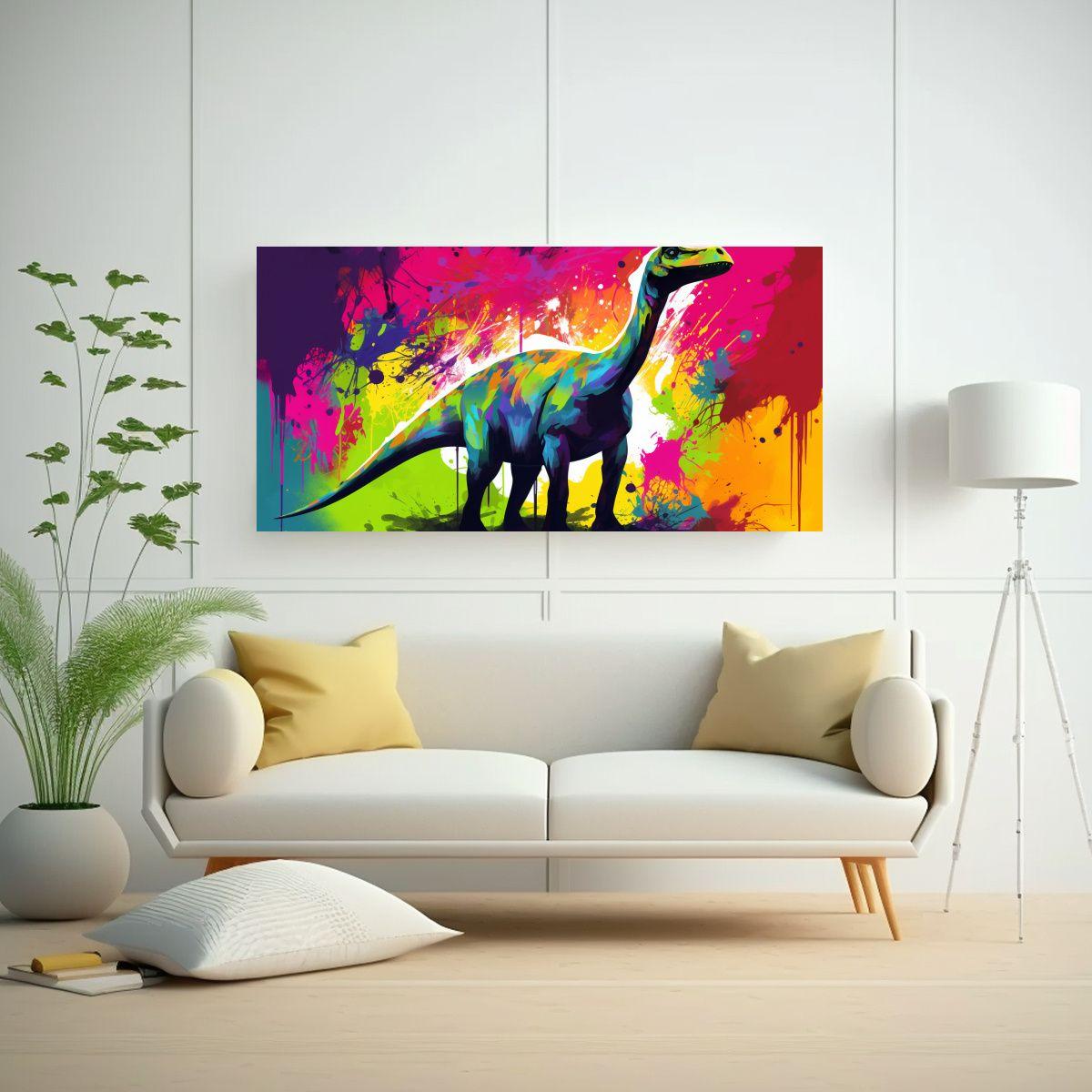 Cuadro Decorativo Neo Pop De Un Saurópodo En Colo 40x20cm-2