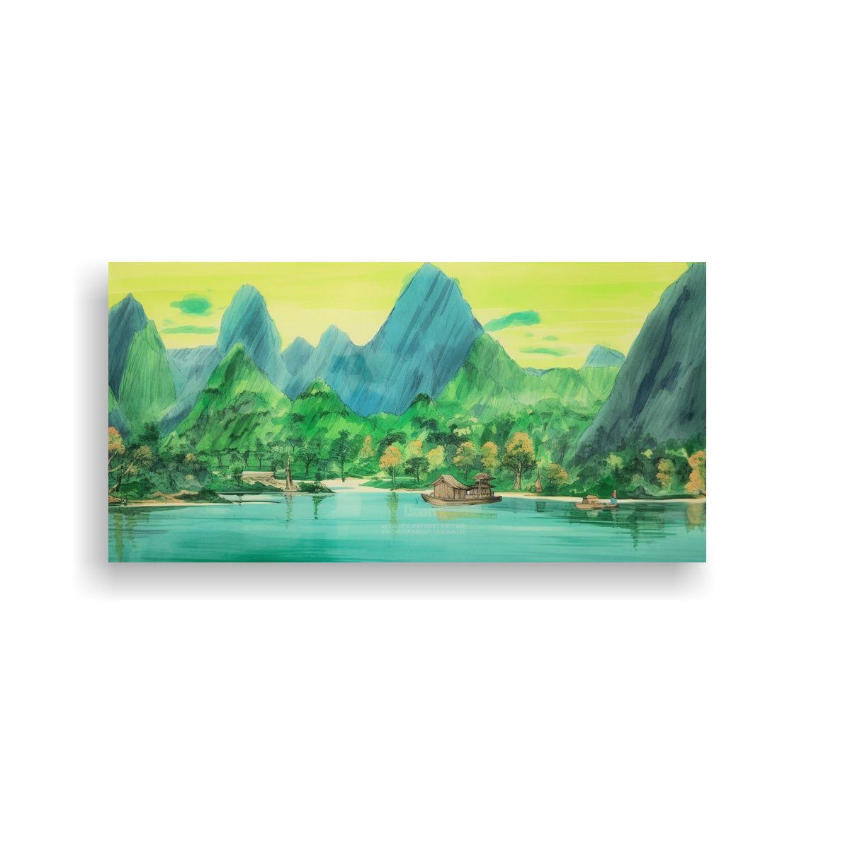 Cuadro Paisaje Montañas Tela: Composición 100x50cm-0